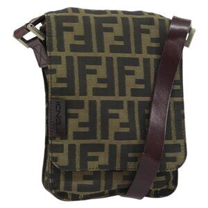 Authentic FENDI Zucca Canvas Shoulder Bag Black Brown